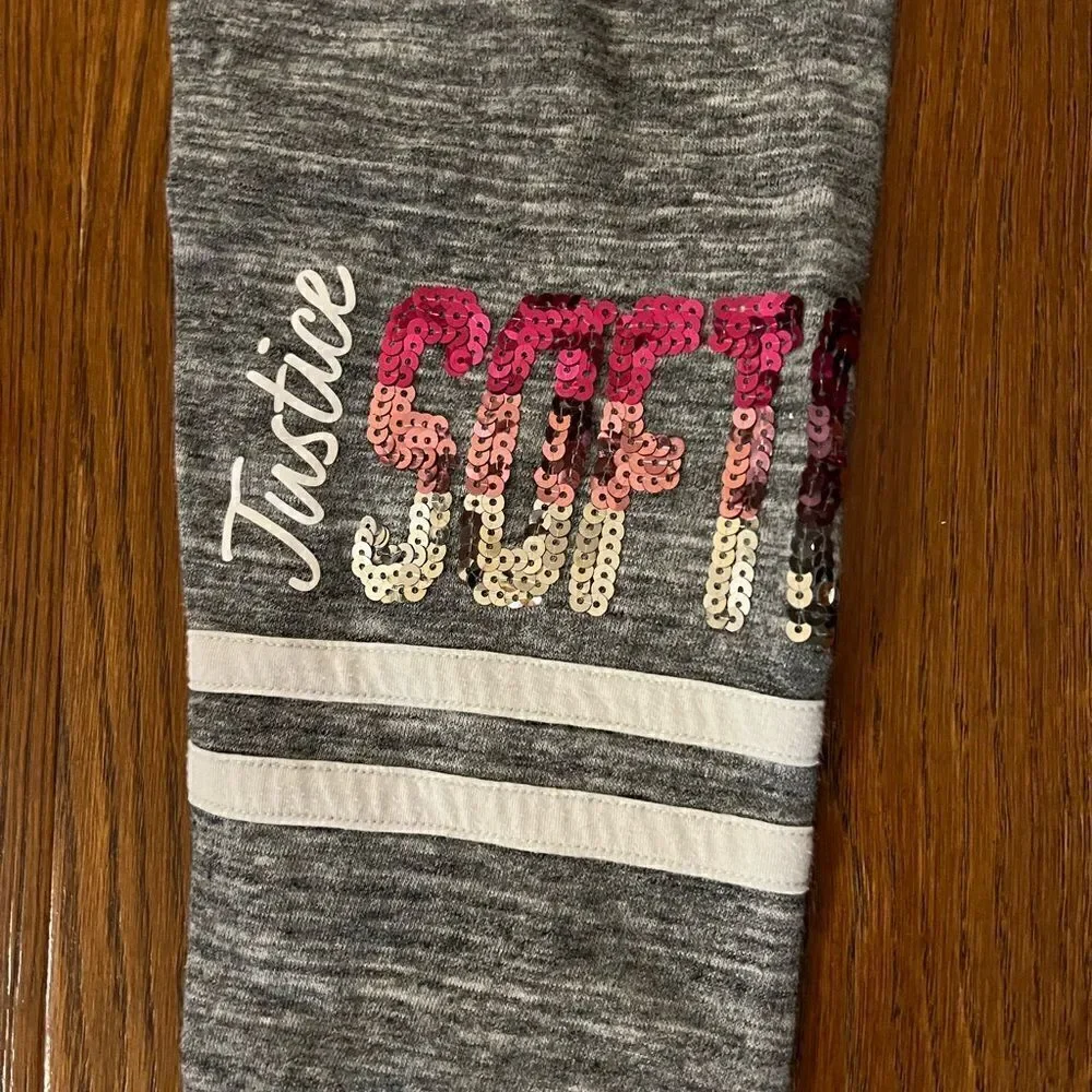 Justice Active gray with pink sequin soft ball jogger pants